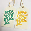 Hand block primted gift tags, printed using acrylic paint and a Medium Seaweed Indian wooden printing block