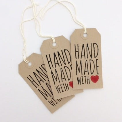 hand made with love block printed gift tags. Block Printing in Oxfordshire