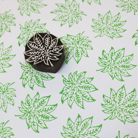 Block printed pattern, printed using a Indian wooden printing block in a Leaf design