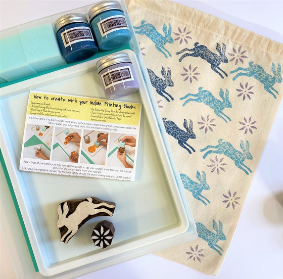 Complete Indian Block Printing Kit - Leaping Hare & Flower