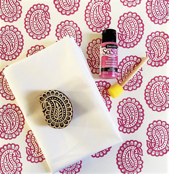 Indian Block Printing Kit - Pretty Pink Paisley Tea Towels