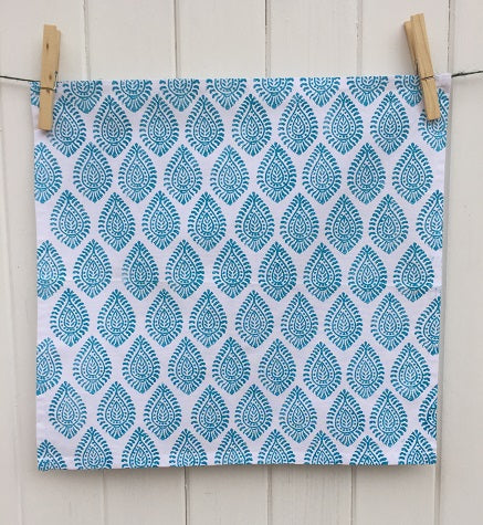 Hand block printed napkin using a Paisley Indian wooden printing block