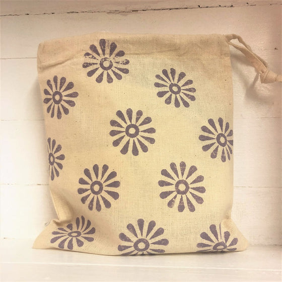 Indian Block Printing Kit - Violet Flower Drawstring Bag
