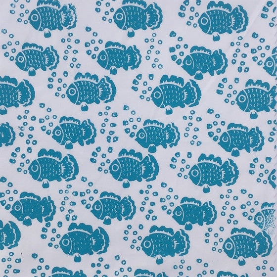 Hand block printed fabric, printed using a Indian wooden printing block in a Fish design