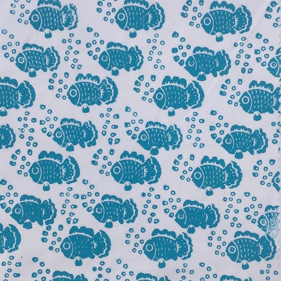 Hand block printed fabric, printed using a Indian wooden printing block in a Fish design
