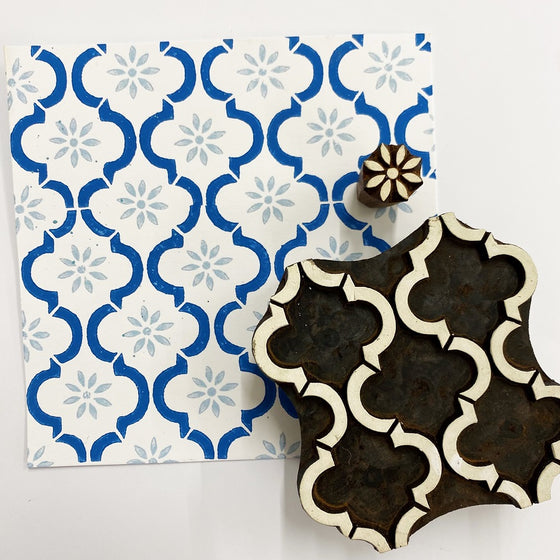 Indian Wooden Printing Block - Moroccan Pattern & Flower Repeat
