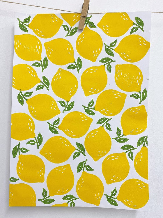 Indian wooden block print in a Lemon design