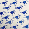 Hand block printed fabric, printed in blue fabric paint using a Seagull Indian wooden printing block