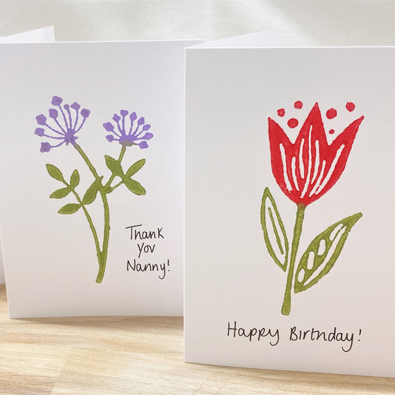 Hand block printed spring floral cards