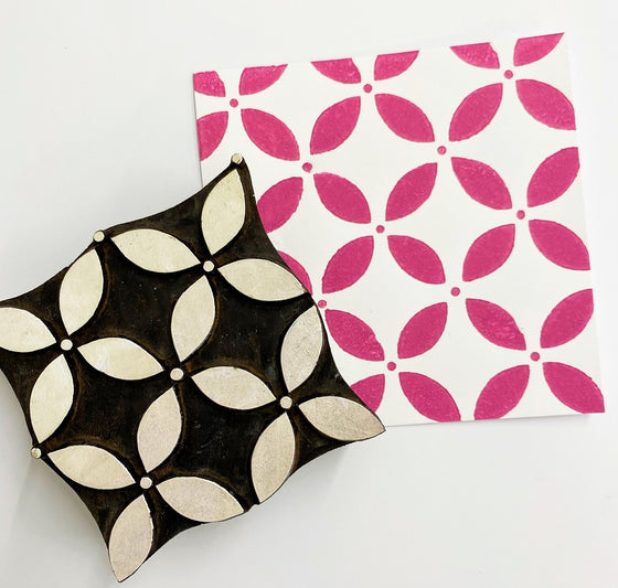 Indian Wooden Printing Block - Petal & Dot Repeat
