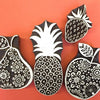 A set of hand carved Indian wooden printing blocks, in a mixture of Fruit designs. To be used for hand printing fabric and paper