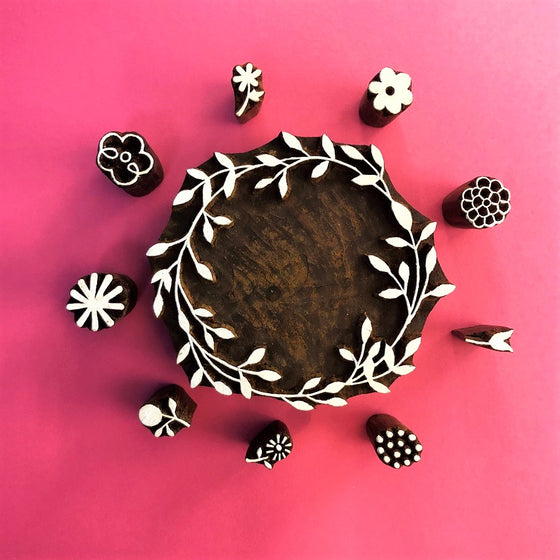 Indian Wooden Block Set - Floral Wreath