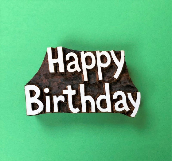 Indian Wooden Printing Block - Bold Happy Birthday