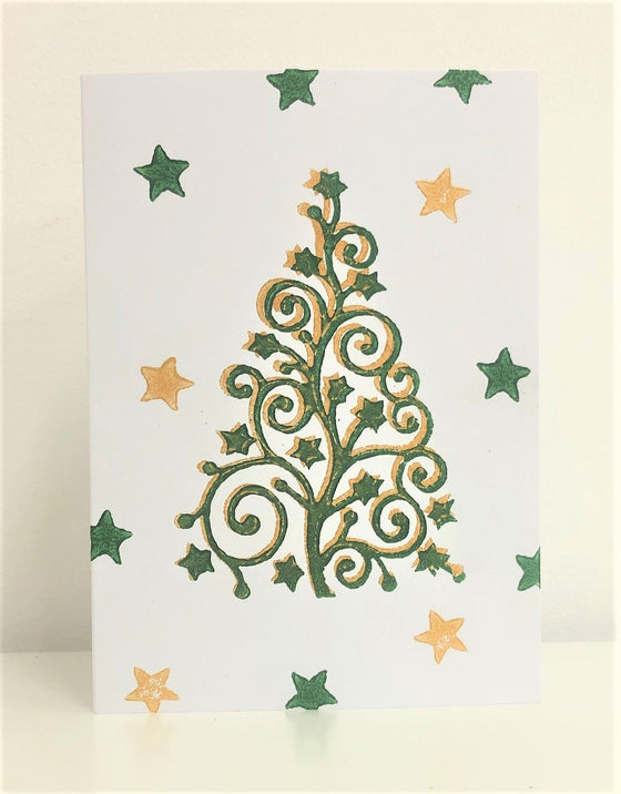 Indian Wooden Printing Block - Curls & Stars Christmas Tree