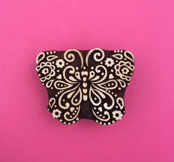 Indian Wooden Printing Block - Detailed Butterfly