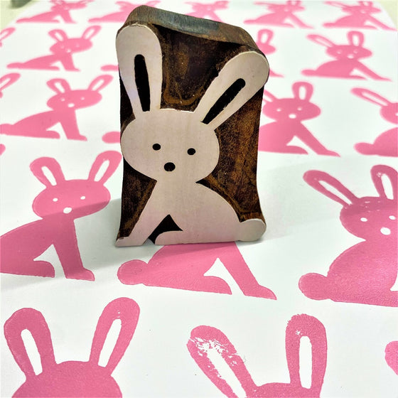 Indian Wooden Printing Block - Funky Easter Bunny