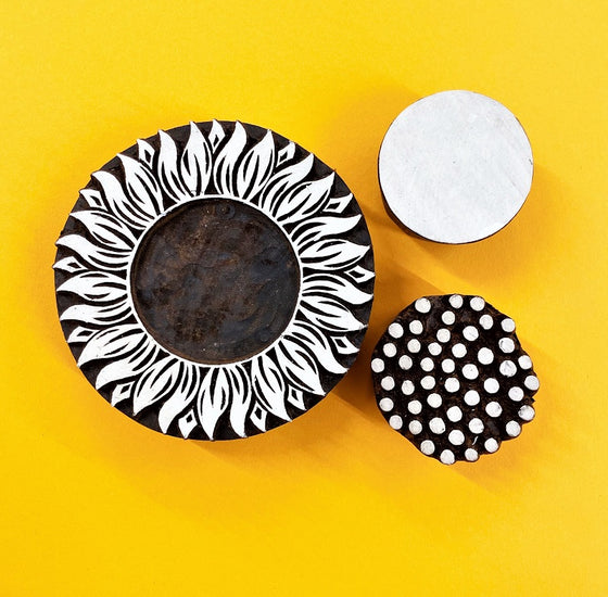 Indian Wooden Block Set - Large 3-Part Sunflower