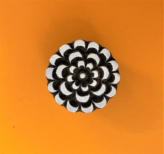 Flower Burst Indian wooden printing block, can be used to hand print fabric and paper.
