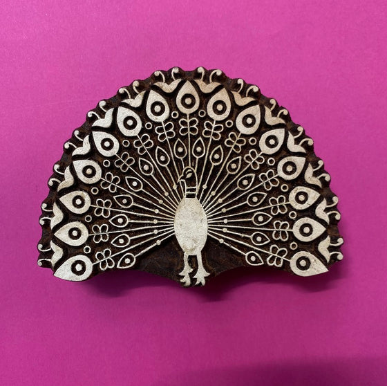 Indian Wooden Printing Block - Peacock Feather Fan