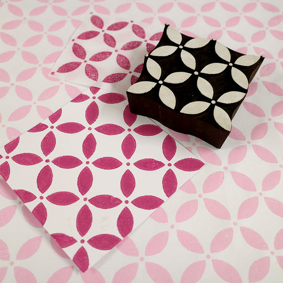 Indian Wooden Printing Block - Petal & Dot Repeat