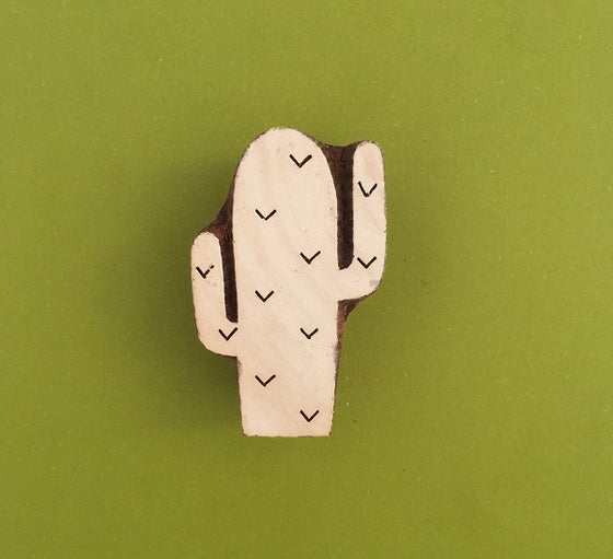 Indian Wooden Printing Block - Small Mexican Cactus