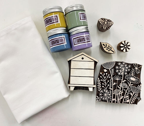 Indian Block Printing Kit - Meadow Scene Tea Towels