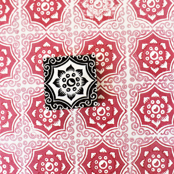 Indian Wooden Printing Block - Flower Tile Medium
