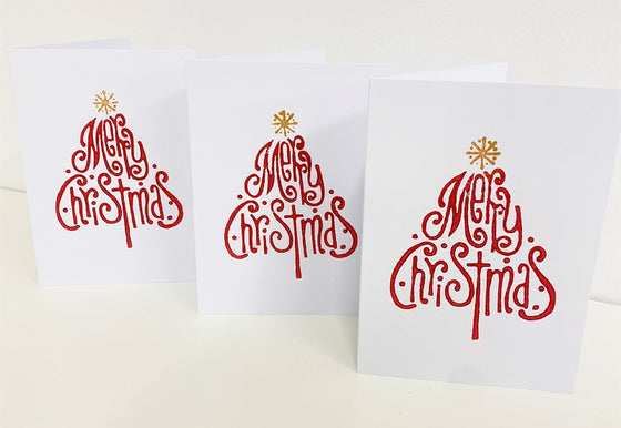 Indian Block Printing Kit - Merry Christmas Tree Christmas Cards