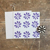 Hand block printed purple daisy card, printed using a Indian wooden printing block