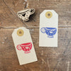Hand block printed gift tags, printed using a Teacup Indian wooden printing block