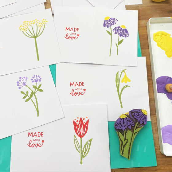 Hand block printed floral cards