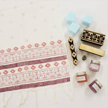  Indian Block Printing Kit - Pink Patterned Jaipur Scarf