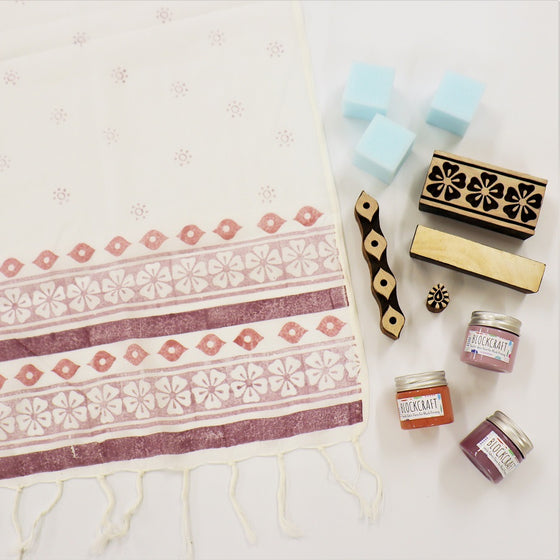 Indian Block Printing Kit - Pink Patterned Jaipur Scarf