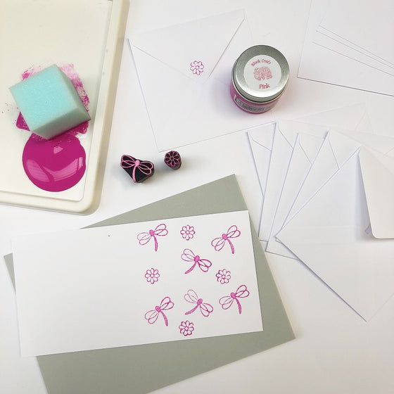 Indian Block Printing Kit - Flowery Dragonfly Notecards
