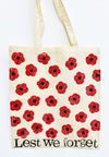 Hand block printed Tote Bag in a red poppy design for remembrance day