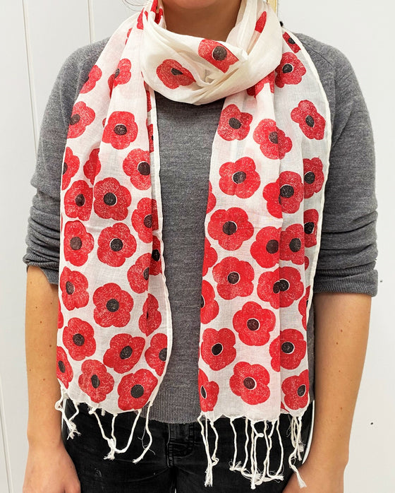 Hand block printed Scarf using a Indian wooden printing block and red fabric paint, block printing in Oxfordshire
