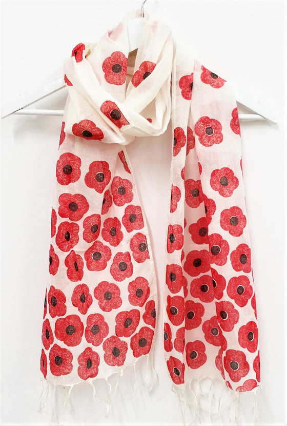 Hand block printed red Poppy scarf