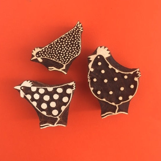 Indian Wooden Block Set - 3 Chickens