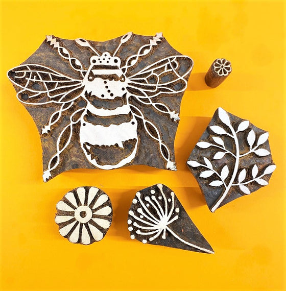 Indian Wooden Block Set - Large Bee & Flowers