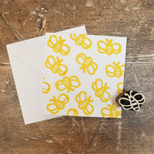  Hand block printed stationery, printed in a yellow bee design