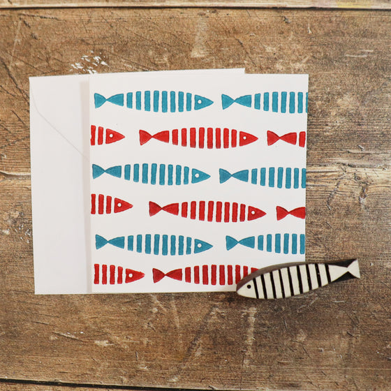 Skinny stripy fish Indian wooden printing block