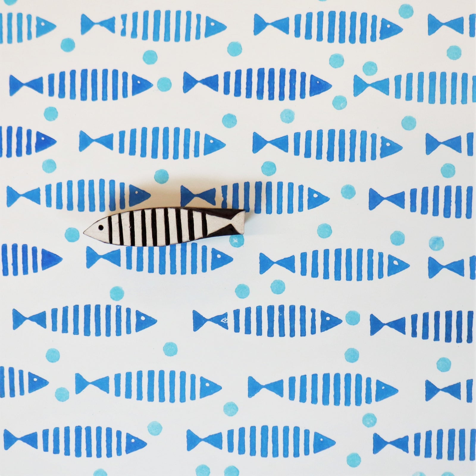 Indian Wooden Printing Block - Skinny Stripy Fish – The Indian Block ...