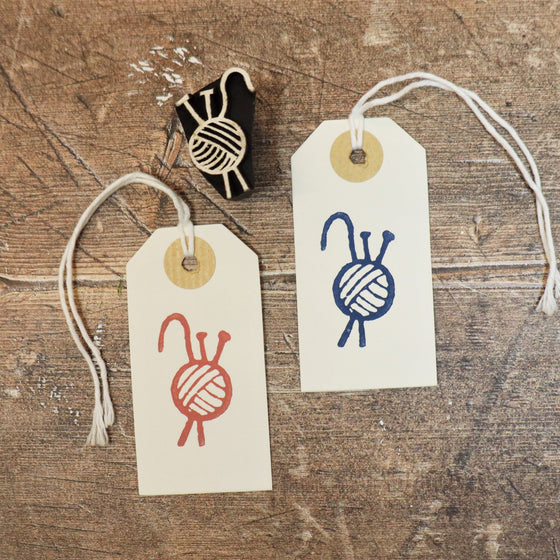 Mini Knitting Ball hand block printed tags