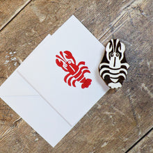  A hand block printed card, printed using a lobster Indian wooden printing block