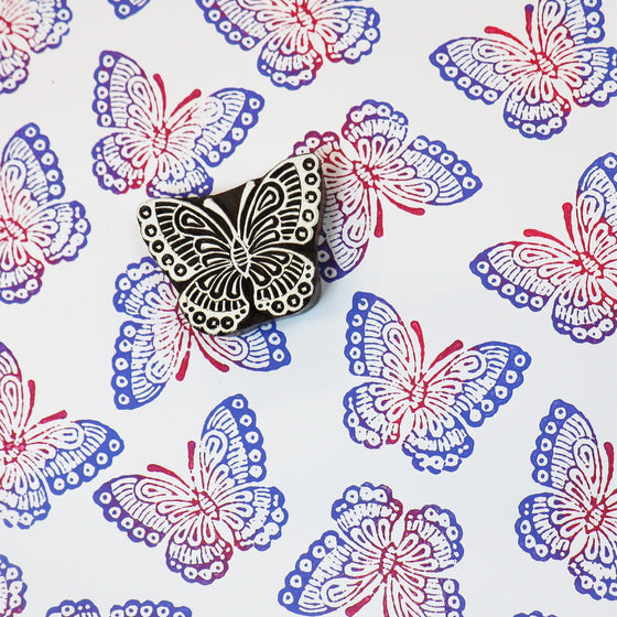 Indian Wooden Printing Block - Stylised Butterfly
