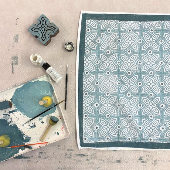 Indian Block Printing Kit - Leaf Tile Table Runner